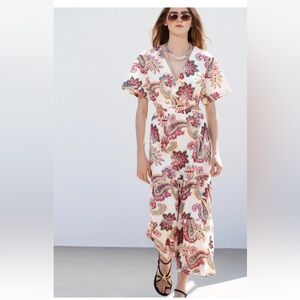 ZARA NWT Multicolored Cut Out Printed Poplin Dress Size XS